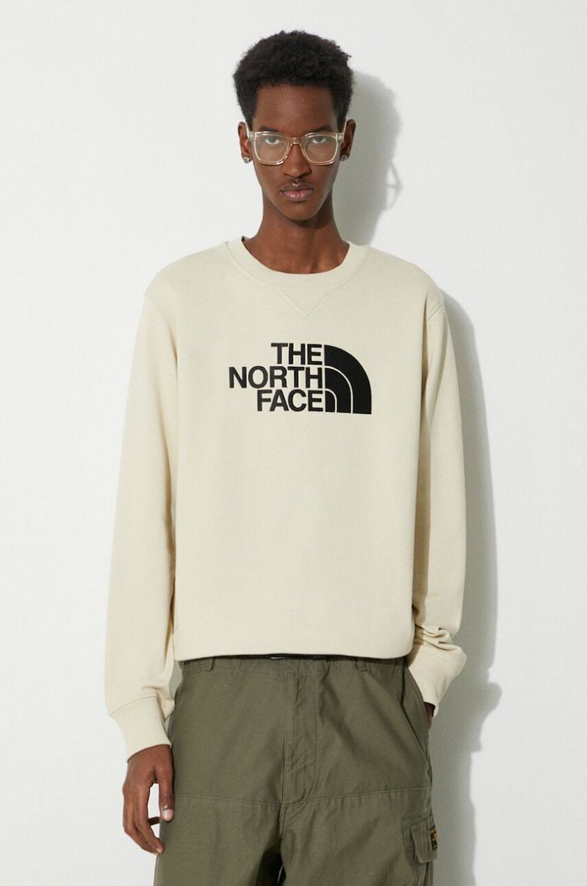 Bavlnená mikina The North Face M Drew Peak Crew Light pánska, béžová farba, s nášivkou, NF0A4T1E3X41