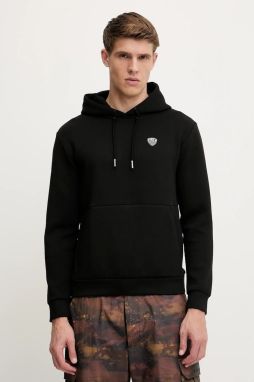 Mikina EA7 Emporio Armani čierna farba, s kapucňou, jednofarebná, PJ4EZ.8NPM21