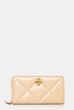 Kožená peňaženka Tory Burch Kira Diamond Quilt béžová farba, 154989-700