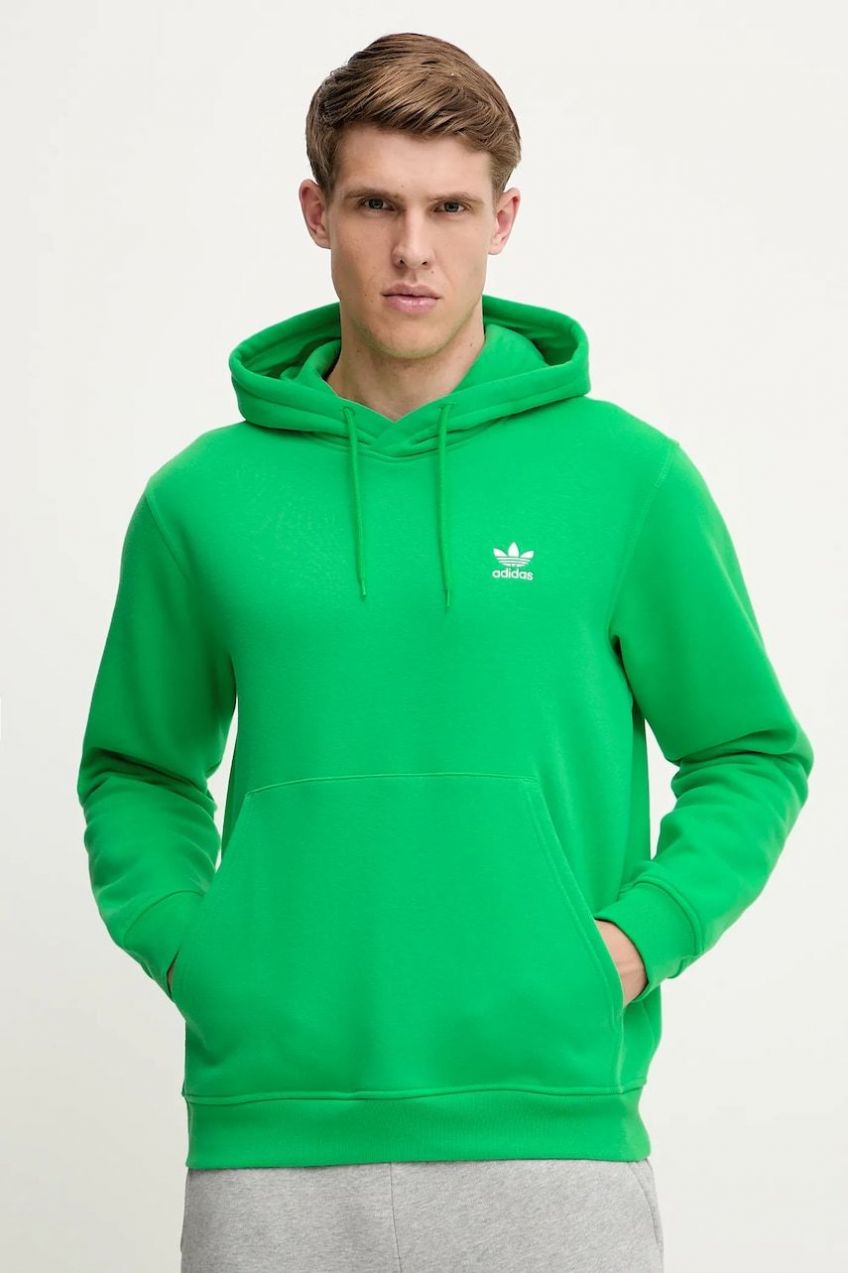 Mikina adidas Originals Essential zelená farba, s kapucňou, jednofarebná, JN0237