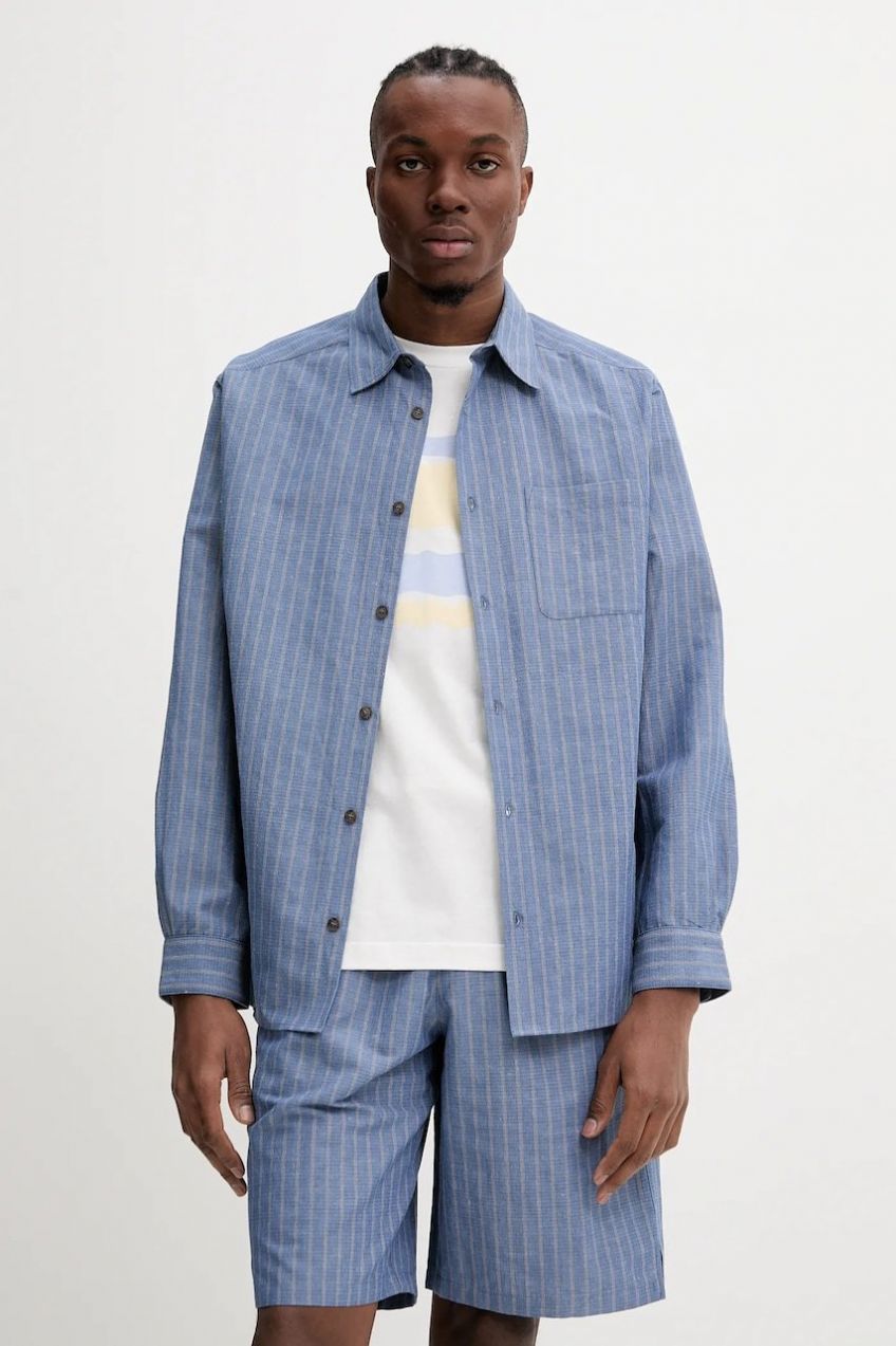 Košeľa s prímesou ľanu A.P.C. chemise malo voľný strih, s klasickým golierom, COHFW.H12532