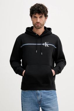 Mikina Calvin Klein čierna farba, s kapucňou, s potlačou, LV04RC289G