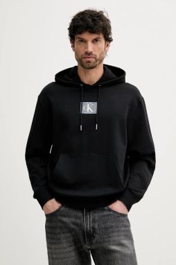 Mikina Calvin Klein čierna farba, s kapucňou, s potlačou, LV04RC286G
