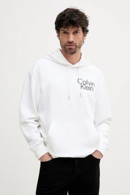 Mikina Calvin Klein biela farba, s kapucňou, s potlačou, LV04RC288G