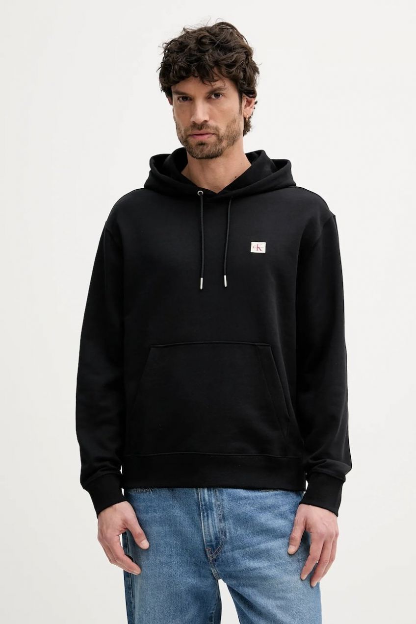 Mikina Calvin Klein Jeans čierna farba, s kapucňou, jednofarebná, LV04RC274G