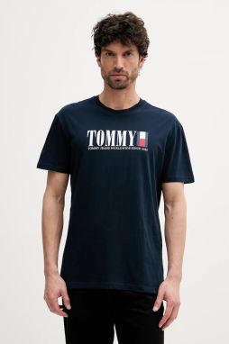Bavlnené tričko Tommy Jeans pánske, tmavomodrá farba, s potlačou, DM0DM21941