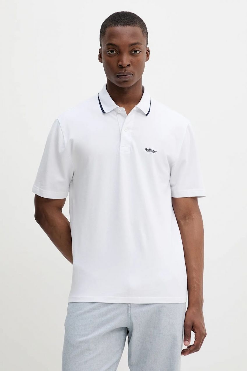 Polo tričko Hollister Co. pánske, biela farba, jednofarebná, KI324-5199