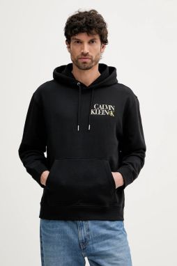 Mikina Calvin Klein Jeans čierna farba, s kapucňou, s potlačou, LV04RC283G