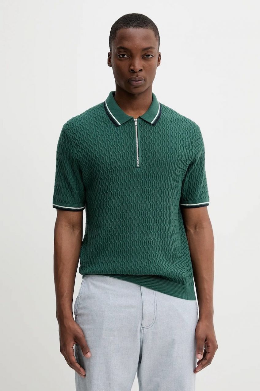 Polo tričko Abercrombie & Fitch pánske, zelená farba, jednofarebná, KI120-5086