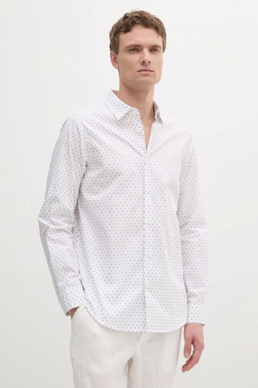 Bavlnená košeľa Armani Exchange biela farba, regular, s klasickým golierom, XM000719 AF13206