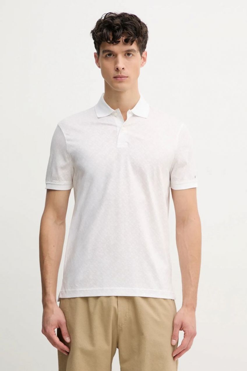 Bavlnené polo tričko Tommy Hilfiger pánske, biela farba, vzorované, MW0MW39218