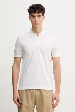 Bavlnené polo tričko Tommy Hilfiger pánske, biela farba, vzorované, MW0MW39218
