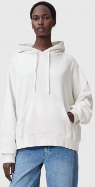 Bavlnená mikina AllSaints FUSE dámska, biela farba, s kapucňou, s nášivkou, W058JC