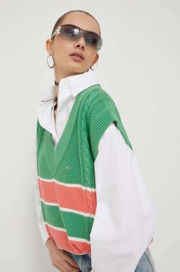 Vesta Tommy Jeans zelená farba, tenká