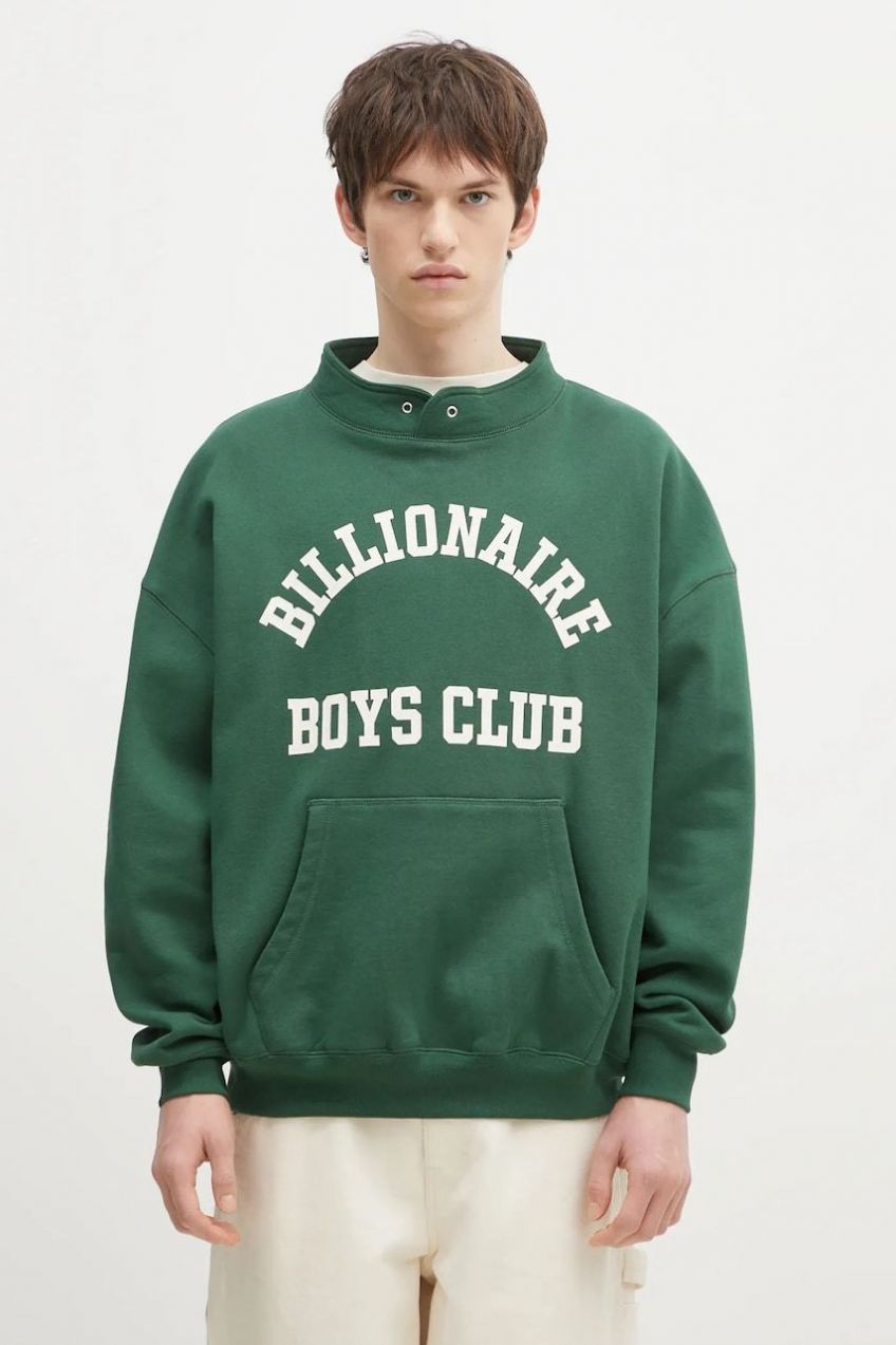 Bavlnená mikina Billionaire Boys Club Stand Collar Sweatshirt pánska, zelená farba, s potlačou, B24444