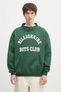 Bavlnená mikina Billionaire Boys Club Stand Collar Sweatshirt pánska, zelená farba, s potlačou, B24444