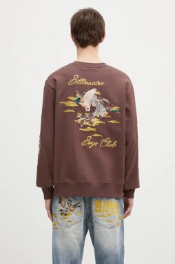 Bavlnená mikina Billionaire Boys Club Duck Embroidered Crewneck pánska, hnedá farba, s nášivkou, B24441