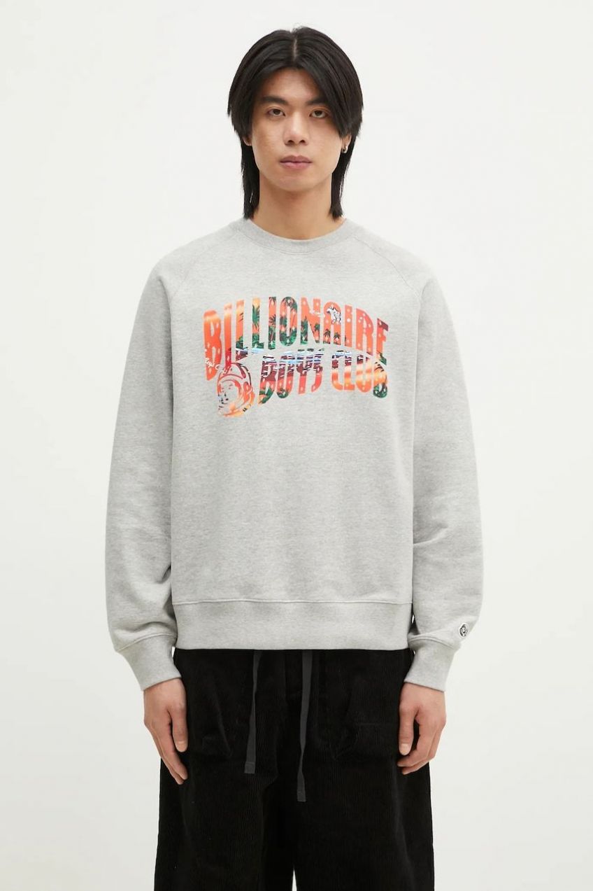 Bavlnená mikina Billionaire Boys Club Tropical Island Fill Arch Logo Crewneck pánska, šedá farba, s potlačou, B24439