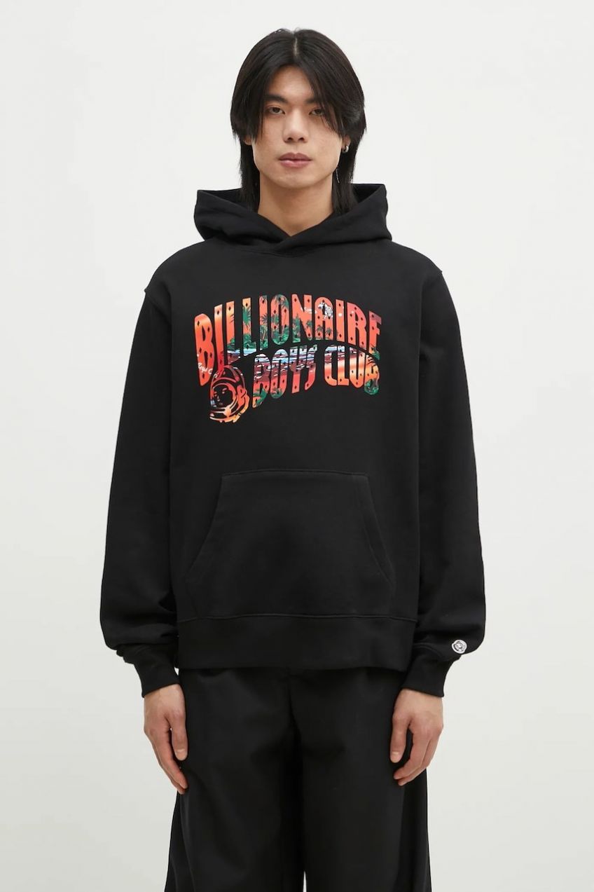 Bavlnená mikina Billionaire Boys Club Tropical Island Fill Arch Logo Popover pánska, čierna farba, s kapucňou, s potlačou, B24446
