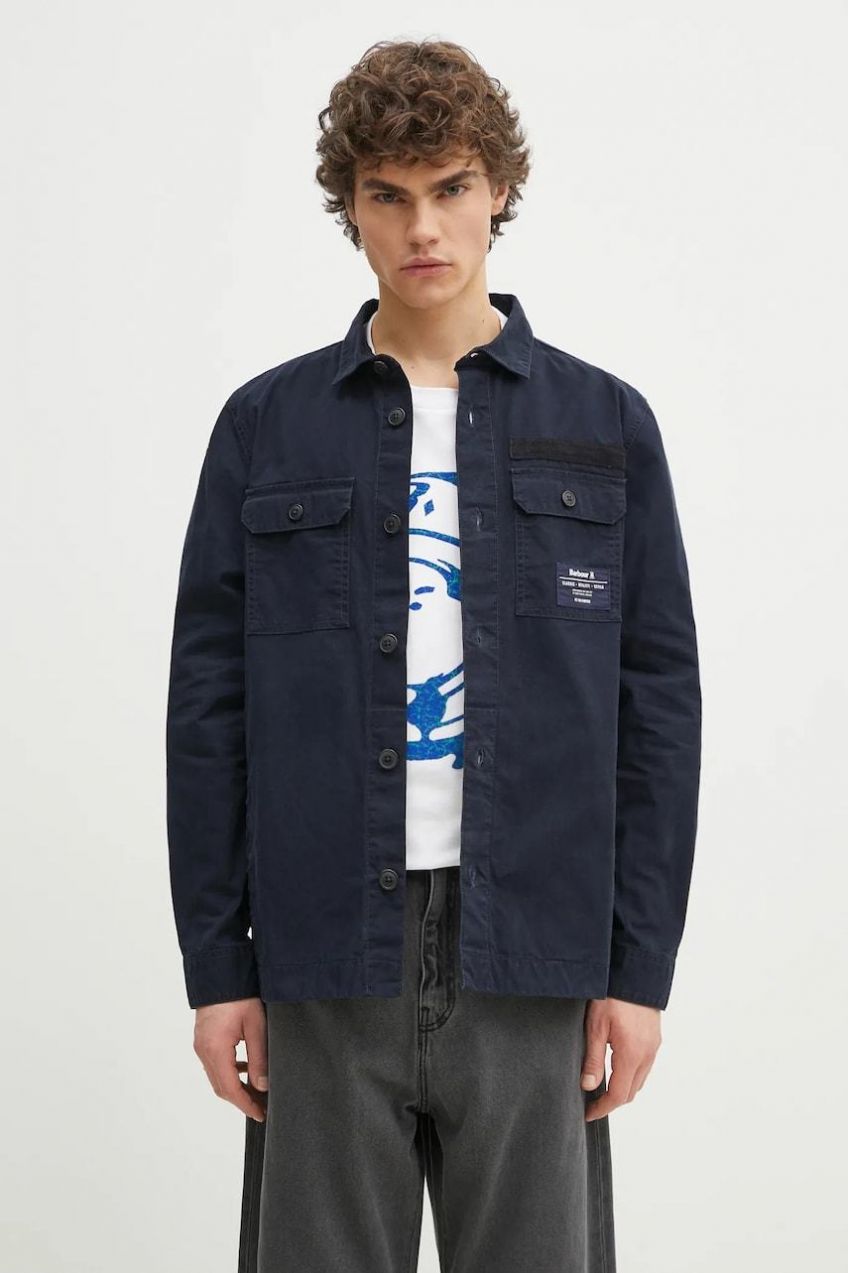 Bavlnená košeľa Barbour Bidlam Overshirt pánska, tmavomodrá farba, regular, s klasickým golierom, MOS0368