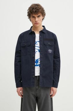Bavlnená košeľa Barbour Bidlam Overshirt pánska, tmavomodrá farba, regular, s klasickým golierom, MOS0368