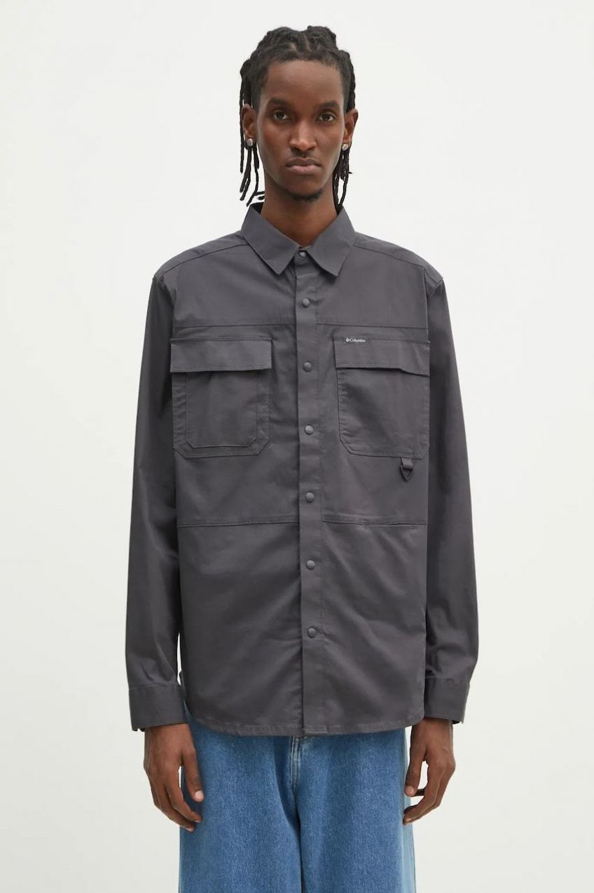 Košeľa Columbia Landroamer Twill pánska, šedá farba, regular, s klasickým golierom, 2120581