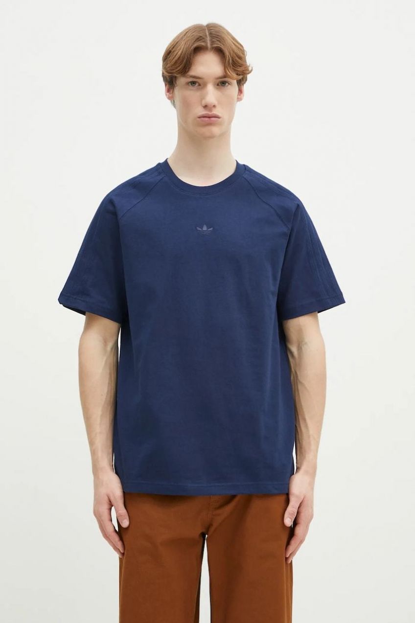 Bavlnené tričko adidas Originals Essential pánske, tmavomodrá farba, jednofarebné, JD3279