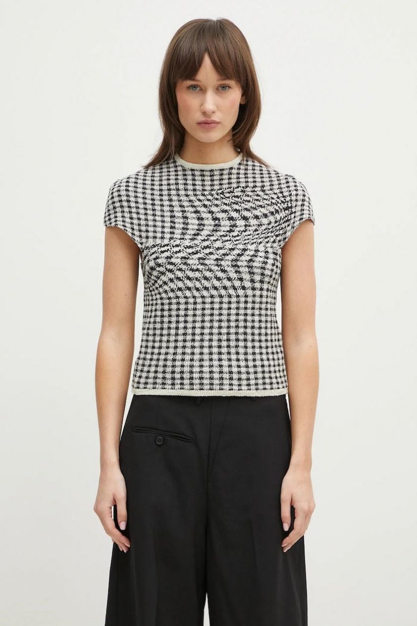 Blúzka MM6 Maison Margiela dámska, béžová farba, vzorovaná, S52NC0346