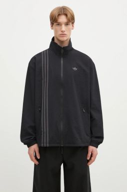 Mikina adidas Originals Fashion Seersucker Firebird Track Top pánska, čierna farba, s kapucňou, jednofarebná, JC7416