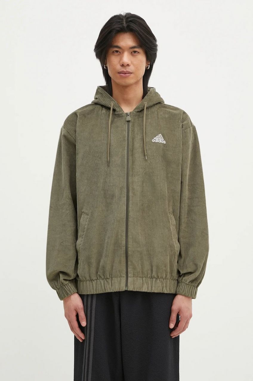 Menčestrová mikina adidas Originals Cord Hoodie zelená farba, s kapucňou, jednofarebná, JD5394