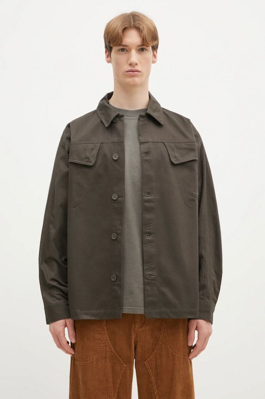 Bavlnená košeľa adidas Originals Premium Essentials Shirt pánska, zelená farba, regular, s klasickým golierom, JD3343