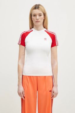 Bavlnené tričko adidas Originals Adicolor 3 Stripe Raglan Slim Tee dámske, biela farba, JD0835