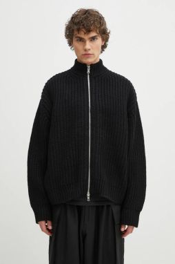Kardigán s prímesou vlny MKI MIYUKI ZOKU Chuky Rib Knit Track Jacket pánsky, čierna farba, CHUKY.RIB.KNIT.TRACK.BL
