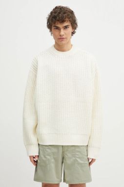 Sveter s prímesou vlny MKI MIYUKI ZOKU Chunky Rib Knit Crewneck pánsky, béžová farba, teplý, CHUNKY.RIB.KNIT.CREWNE.