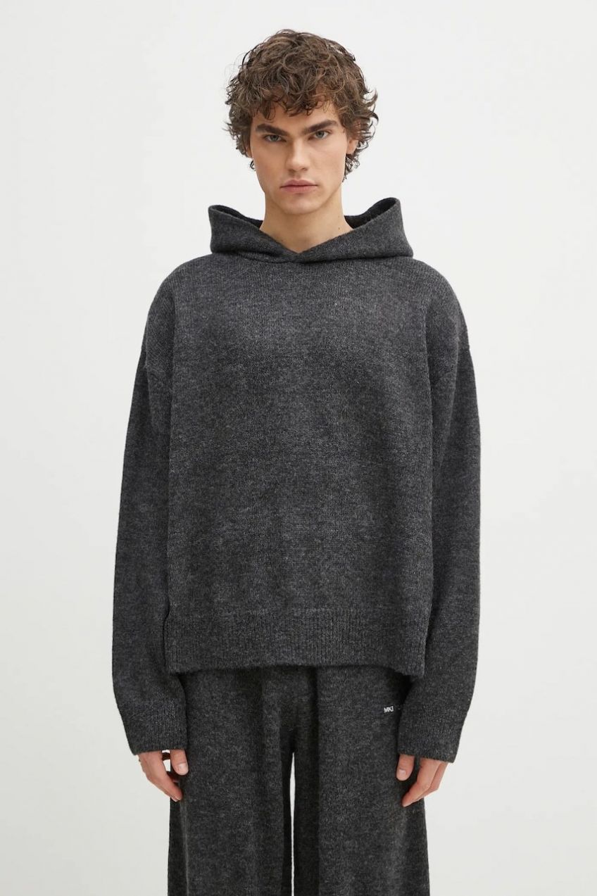 Sveter s prímesou vlny MKI MIYUKI ZOKU Mohair Blend Knit Hoody pánsky, šedá farba, MOHAIR.BLEND.KNIT.HO.BL