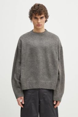 Sveter s prímesou vlny MKI MIYUKI ZOKU Mohair Blend Knit Crew pánsky, šedá farba, MOHAIR.BLEND.KNIT.CR.BR