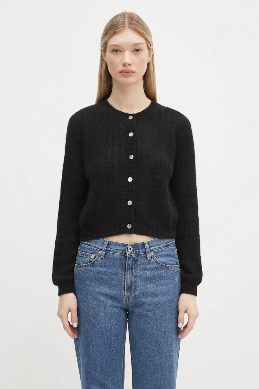 Kardigán s prímesou vlny A.P.C. cardigan milo dámsky, čierna farba, tenký, WPABE.F22246