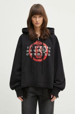 Bavlnená mikina MM6 Maison Margiela dámska, čierna farba, s kapucňou, s potlačou, S62GU0136