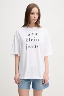 Bavlnené tričko Calvin Klein Jeans dámske, biela farba, LV047B827G