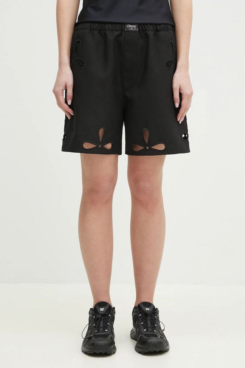 Šortky Coperni Petal Embroidered Cut-Out dámske, čierna farba, s nášivkou, vysoký pás, COPP116F3004