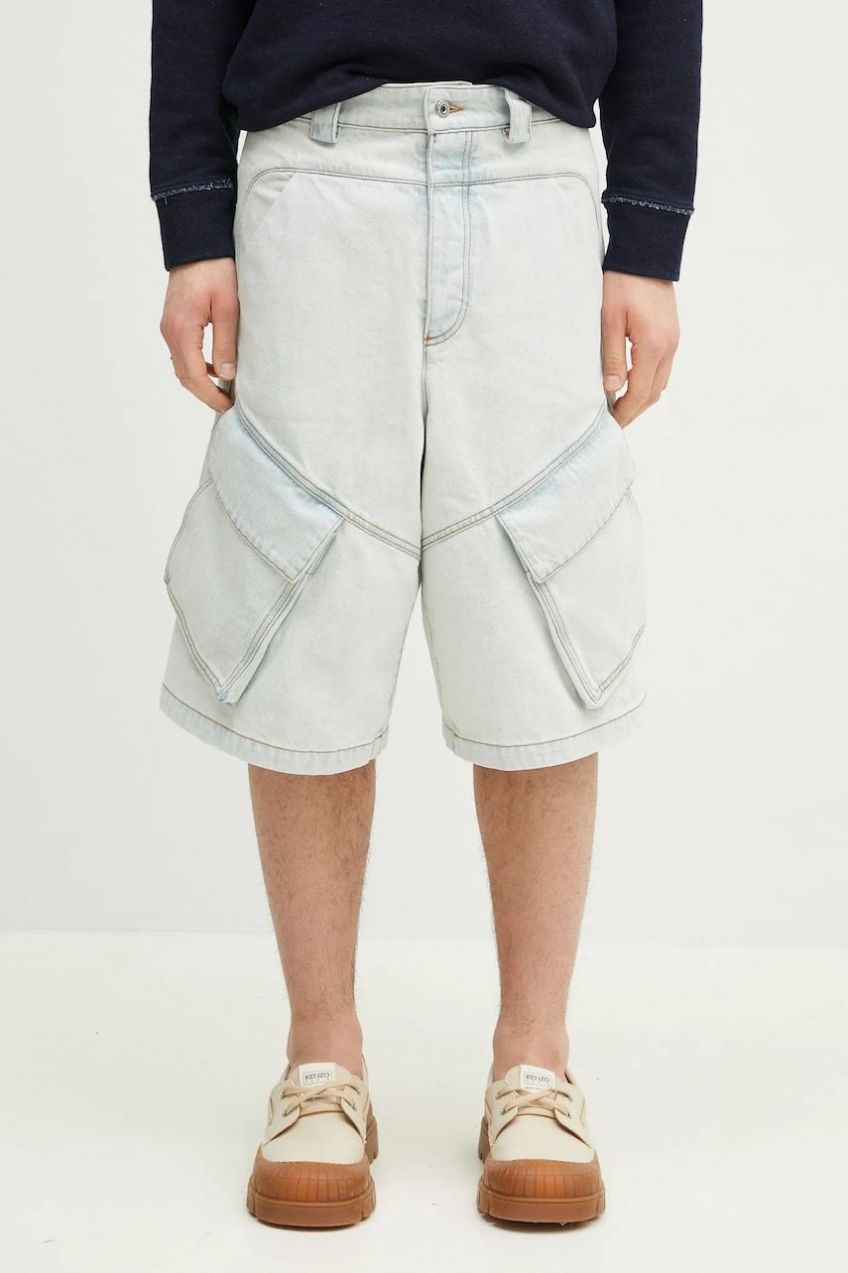 Rifľové krátke nohavice Marcelo Burlon Bleach Dnm Wide Cargo Shorts Light Blue pánske, CMYC003S25DEN0014000