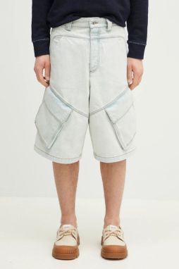 Rifľové krátke nohavice Marcelo Burlon Bleach Dnm Wide Cargo Shorts Light Blue pánske, CMYC003S25DEN0014000
