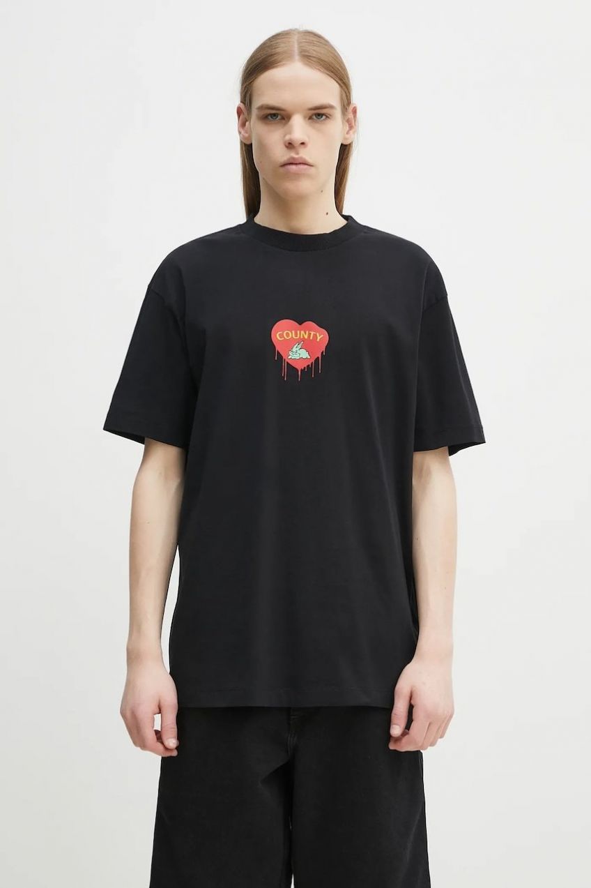 Bavlnené tričko Marcelo Burlon Bunny Heart Basic T-Shirt Black Red pánske, čierna farba, s potlačou, CMAA056S25JER0051025