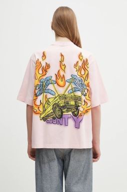 Bavlnené tričko Marcelo Burlon County Flame Boxy T-Shirt Pink Red pánske, ružová farba, s potlačou, CMAA05AS25JER0073025