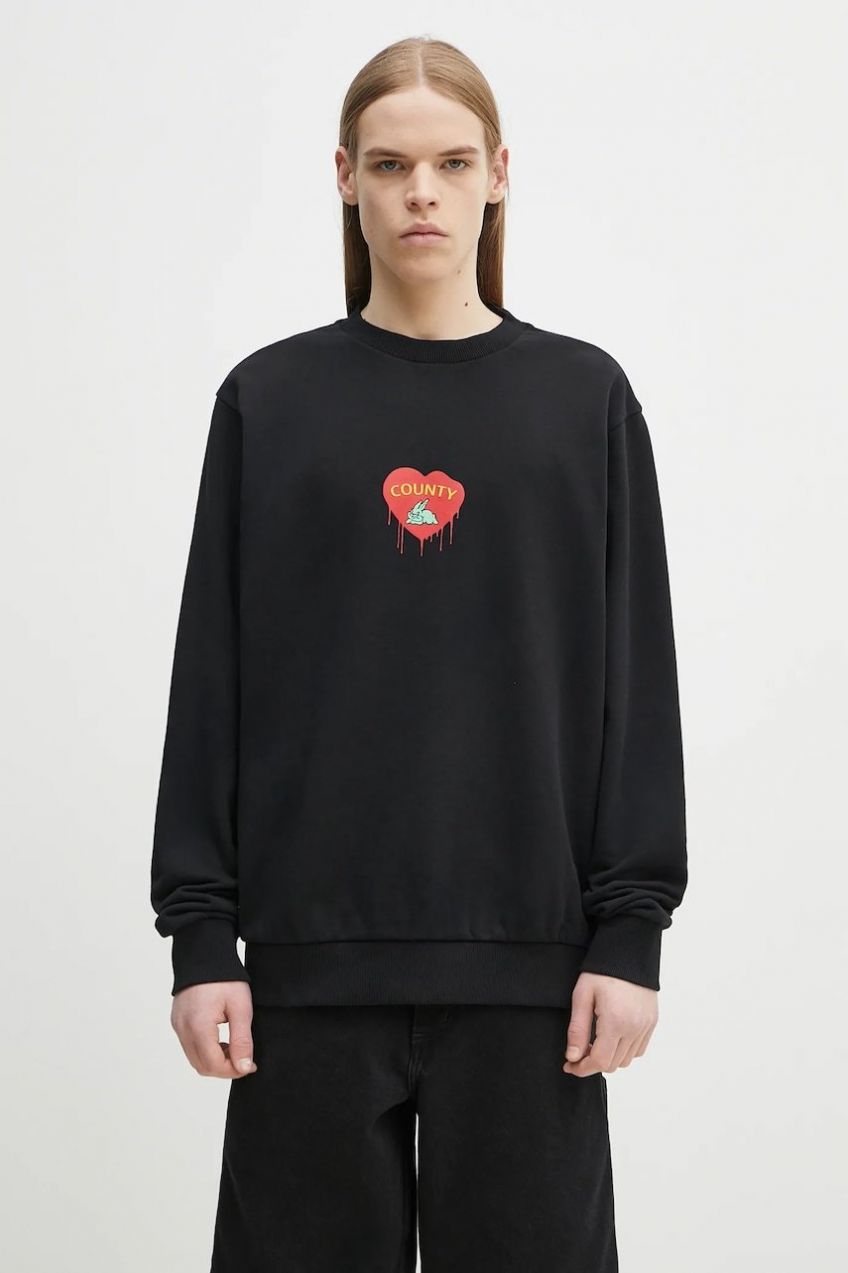 Bavlnená mikina Marcelo Burlon Bunny Heart Regular Crewneck Black Red pánska, čierna farba, s potlačou, CMBA009S25FLE0031025