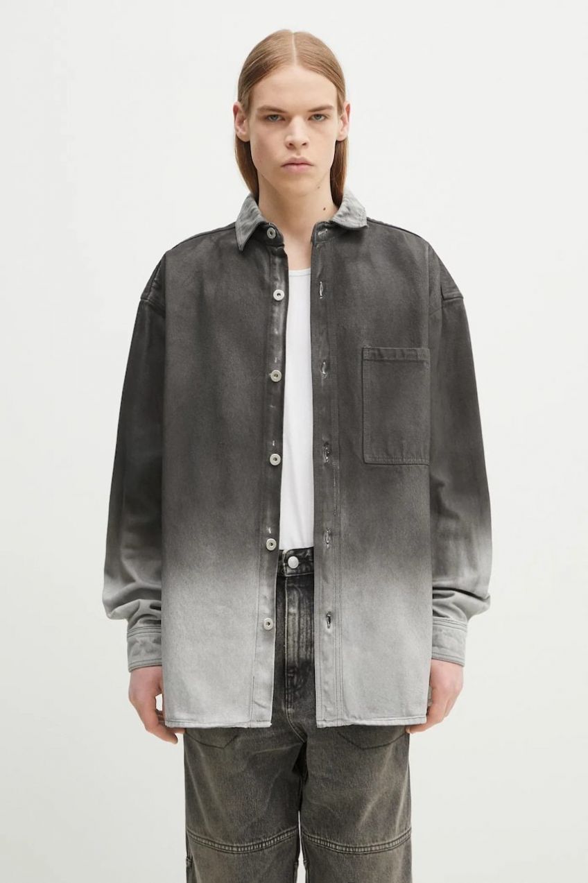 Rifľová košeľa Marcelo Burlon Gradient Denim Overshirt Black White pánska, šedá farba, voľný strih, s klasickým golierom, CMYE01DS25DEN0011001