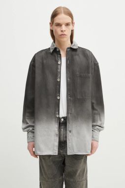 Rifľová košeľa Marcelo Burlon Gradient Denim Overshirt Black White pánska, šedá farba, voľný strih, s klasickým golierom, CMYE01DS25DEN0011001