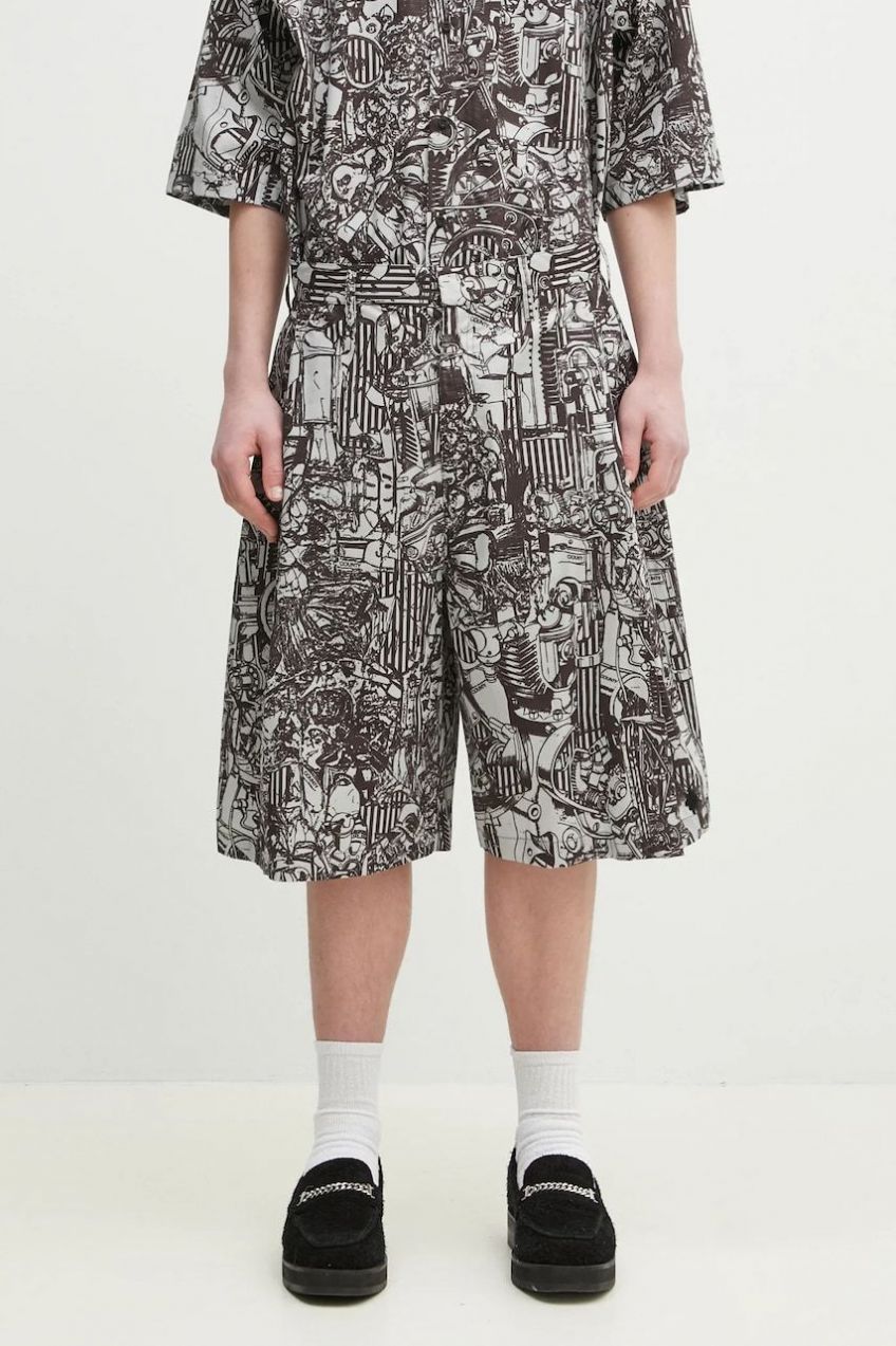 Bavlnené šortky Marcelo Burlon Aop Mech Pajama Shorts Dark Grey Medium pánske, šedá farba, CMCB00AS25FAB0010706