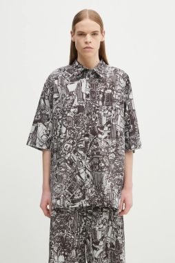 Bavlnená košeľa Marcelo Burlon Aop Mech Bowling Shirt Dark Grey Medium pánska, šedá farba, voľný strih, s klasickým golierom, CMGG002S25FAB0010706