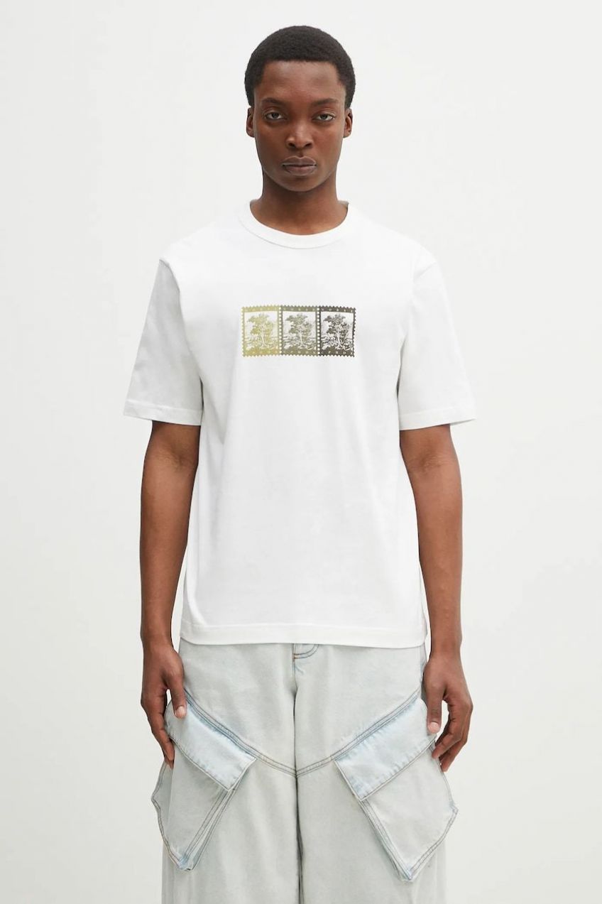 Bavlnené tričko Norse Projects Holger Post Stamp Print T-Shirt pánske, biela farba, s potlačou, N01.0686.0001